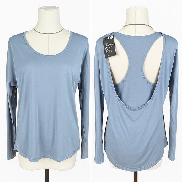 GAP Fit Tops - GAPFit Breathe Air Long Sleeve Open Back Athletic Top NWT Light Blue Small